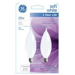 Candelabra Light Bulb, Bent-Tip, Frosted, 25-Watts, 2-Pk.