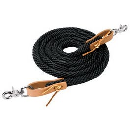 Horse Roper Rein, Black Poly With Leather Loops, 5/8-In. x 8-Ft.