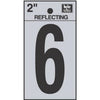 Address Numbers, 6, Reflective Black/Silver Vinyl, Adhesive, 2-In.