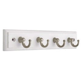 Key Rail, 4-Hook, White & Satin Nickel, 1.5 x 9.75 x 4.5-In.