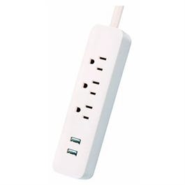 Power Strip, 2 USB Ports, Fabric-Covered Cord, Rose, 6-Ft.