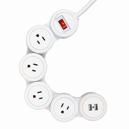 Flexible Power Strip, 2 USB Ports, 6-Ft. Cord, White