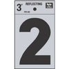 Address Number, 2, Reflective, Black Vinyl Adhesive, 3-In.