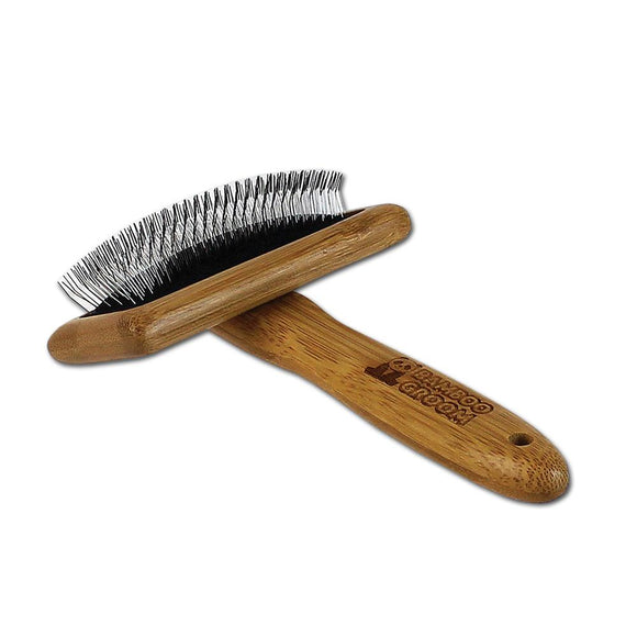 Bamboo Groom Slicker Brush with Stainless Steel Pins (Medium)