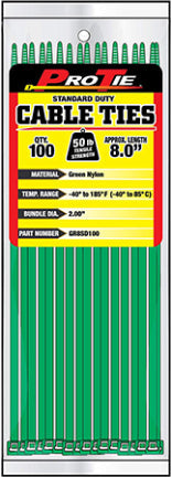 CABLE TIES 8 GREEN SD 100/PK