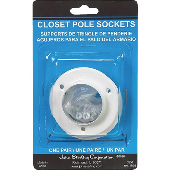 John Sterling Closet-Pro 1-3/8 In. Steel Closet Rod Socket, White (2-Pack)