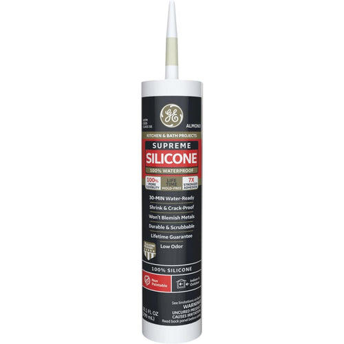 GE Supreme Silicone Kitchen & Bath Sealant, Almond, 10.1oz