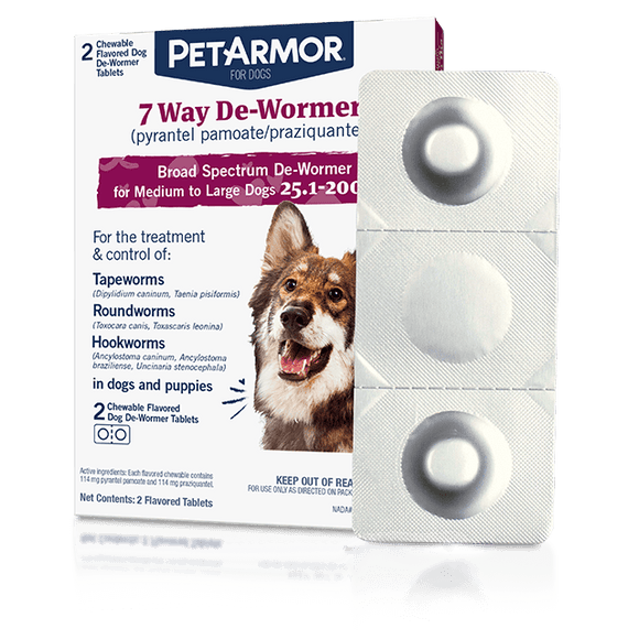 PetArmor® 7 Way De-Wormer (Pyrantel Pamoate and Praziquantel) for Medium and Large Dogs