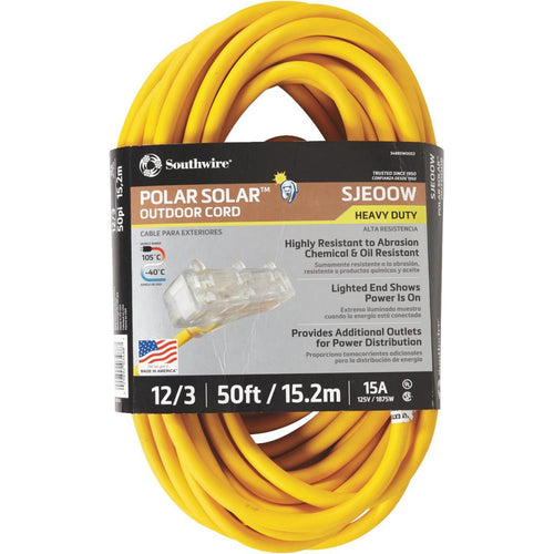 Coleman Cable Polar Solar 50 Ft. 12/3 Cold Weather 3-Outlet Extension Cord