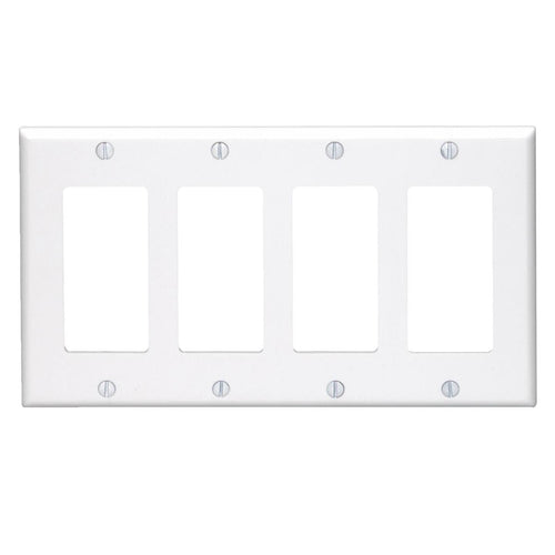 Leviton Decora 4-Gang Smooth Plastic Rocker Decorator Wall Plate, White