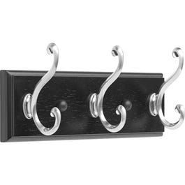 Scroll Hook Rack, Black & Satin Nickel, 3 Hooks, 10-In.