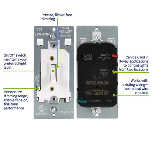 Leviton Toggle Slide Dimmer Switch for Dimmable LED, CFL, and Incandescent Lighting