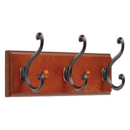 Hook Rail, 3 Scroll Hooks, Bronze & Copper, 3 x 11.75 x 5.5-In.